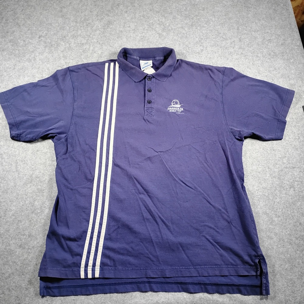 Adidas France 98 World‎ Cup Vintage Polo Shirt Mens XL Purple Cotton 3-Stripe